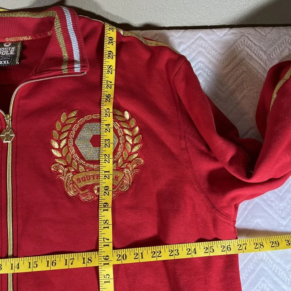Vtg Southpole Men's XXL Track Jacket Full Zip Embroidered Y2K Hip Hop Red Gold**